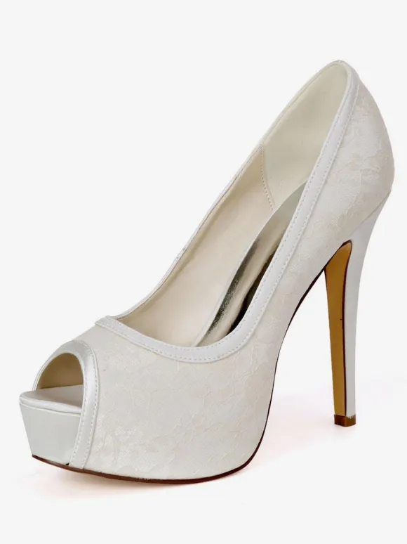 Chaussures de mariée avec plateforme Chaussures talons hauts en dentelles en satin Chaussures mariée bout ouvert