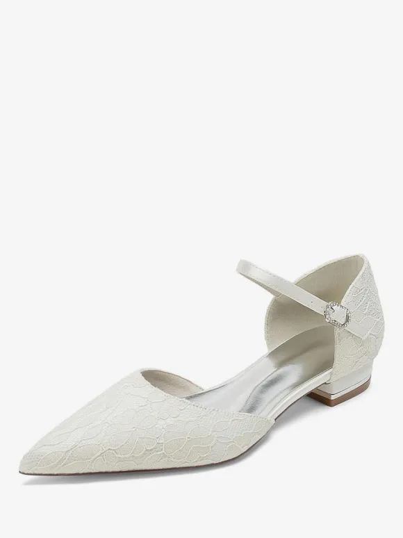 Chaussures de mariée Ballerines de mariée à bout pointu brodées