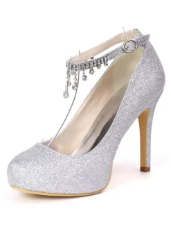 Chaussures de mariée blanche en PU plateforme talon haut boucle métal réglable