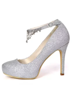 Chaussures de mariée blanche en PU plateforme talon haut boucle métal réglable