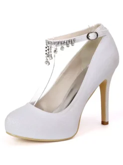 Chaussures de mariée blanche en PU plateforme talon haut boucle métal réglable