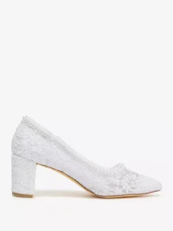 Chaussures de mariée en dentelle à talon compensé et bout pointu à enfiler