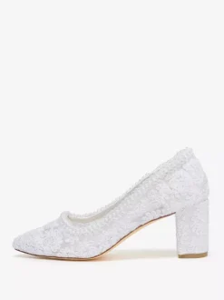Chaussures de mariée en dentelle à talon compensé et bout pointu à enfiler