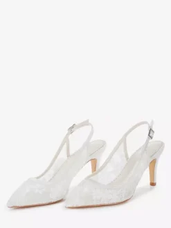 Chaussures de mariée en dentelle à bout pointu et talon haut escarpins à bride arrière
