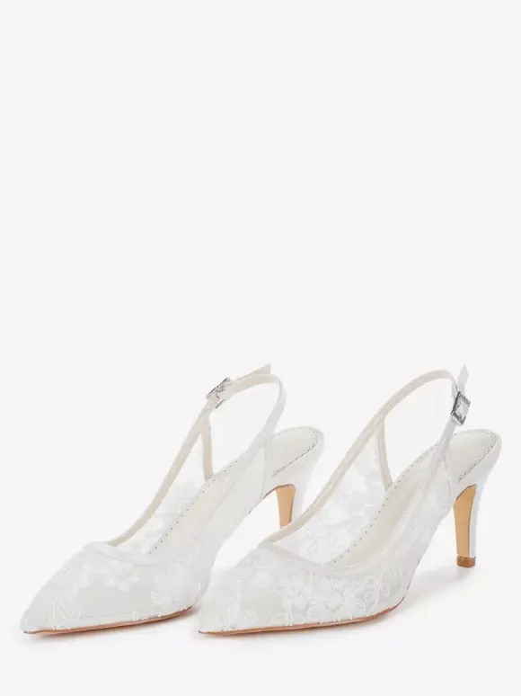 Chaussures de mariée en dentelle à bout pointu et talon haut escarpins à bride arrière