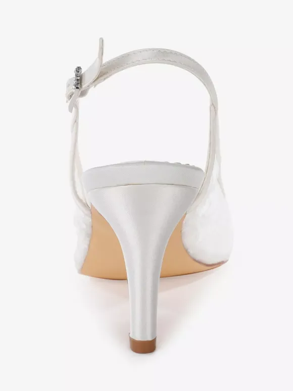 Chaussures de mariée en dentelle à bout pointu et talon haut escarpins à bride arrière
