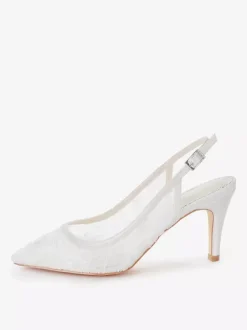 Chaussures de mariée en dentelle à bout pointu et talon haut escarpins à bride arrière