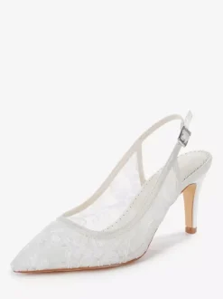 Chaussures de mariée en dentelle à bout pointu et talon haut escarpins à bride arrière