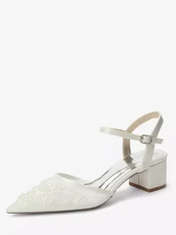Chaussures de mariée en satin à bout pointu et talon compensé