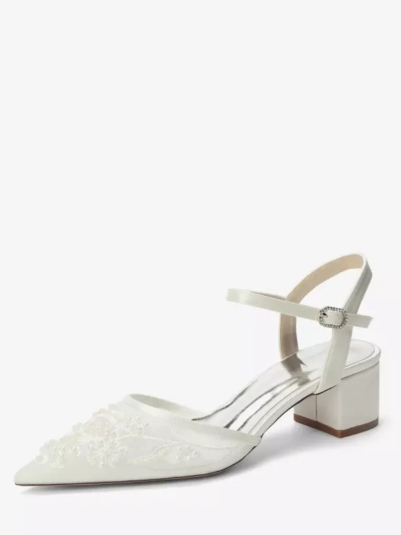 Chaussures de mariée en satin à bout pointu et talon compensé