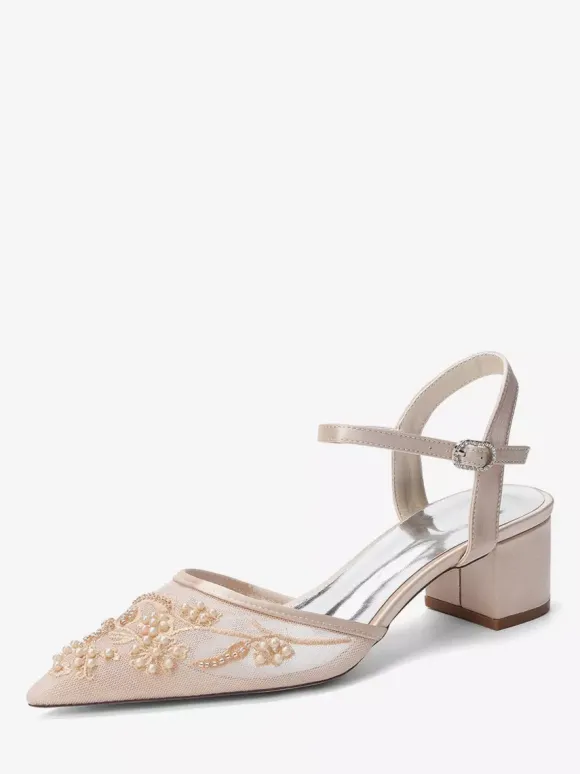 Chaussures de mariée en satin à bout pointu et talon compensé
