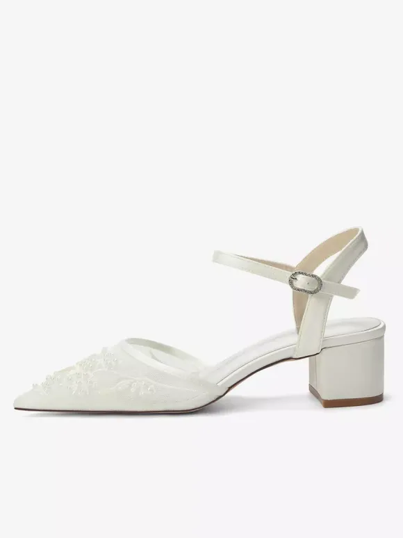 Chaussures de mariée en satin à bout pointu et talon compensé