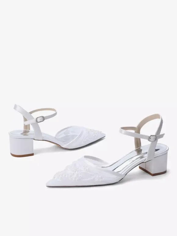 Chaussures de mariée en satin à bout pointu et talon compensé