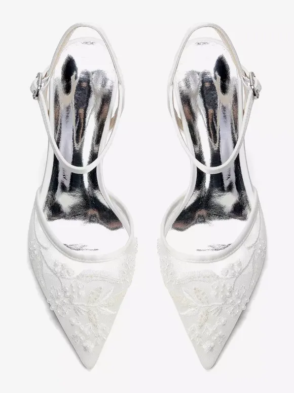 Chaussures de mariée en satin à bout pointu et talon compensé