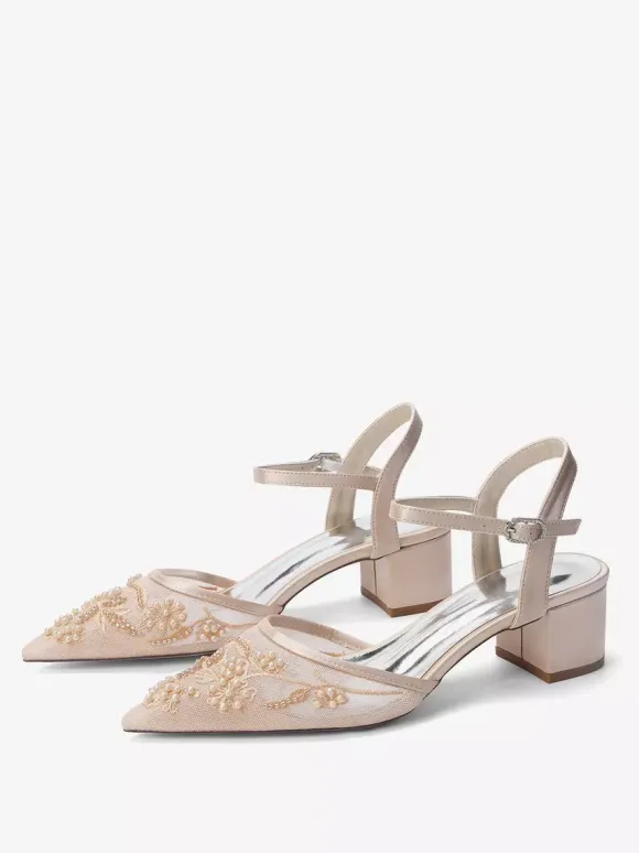 Chaussures de mariée en satin à bout pointu et talon compensé