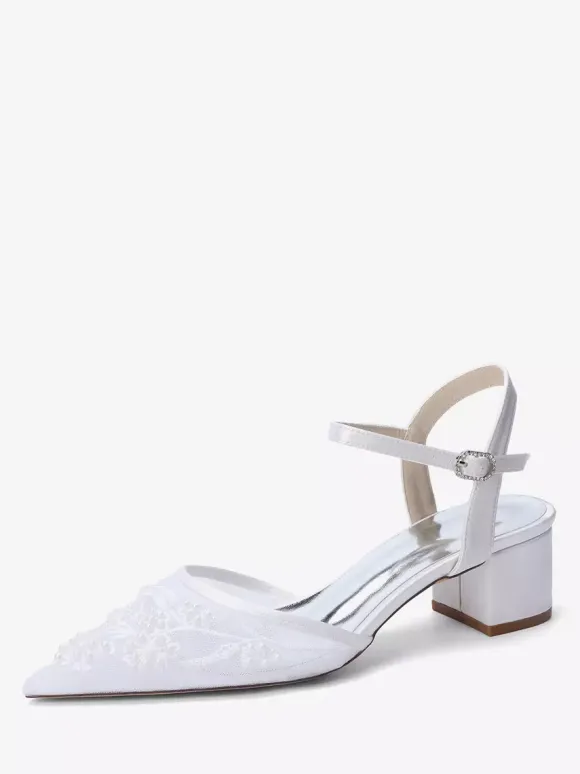 Chaussures de mariée en satin à bout pointu et talon compensé