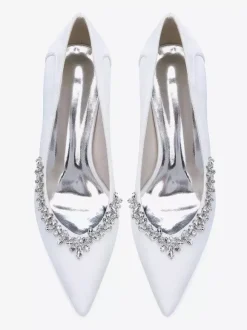Chaussures de mariée en satin à bout pointu et talons épais avec strass