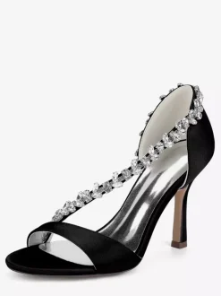 Chaussures de mariée en satin à bout pointu et talons hauts avec strass
