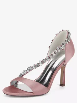 Chaussures de mariée en satin à bout pointu et talons hauts avec strass