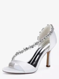 Chaussures de mariée en satin à bout pointu et talons hauts avec strass