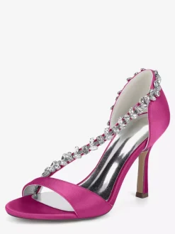 Chaussures de mariée en satin à bout pointu et talons hauts avec strass