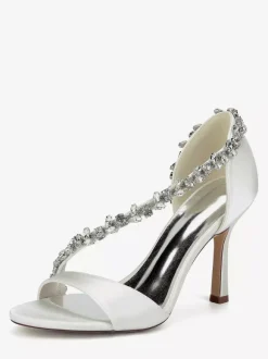 Chaussures de mariée en satin à bout pointu et talons hauts avec strass