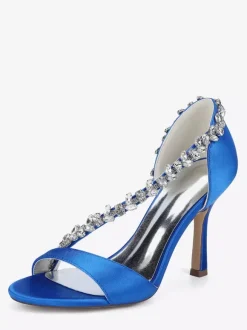 Chaussures de mariée en satin à bout pointu et talons hauts avec strass
