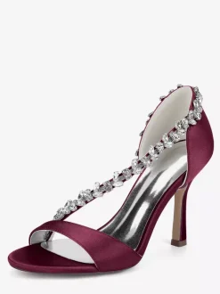 Chaussures de mariée en satin à bout pointu et talons hauts avec strass