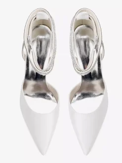 Chaussures de mariée en satin à bout pointu et bride à la cheville avec strass