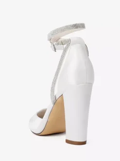 Chaussures de mariée en satin à bout pointu et bride à la cheville avec strass