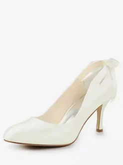 chaussures de mariée en satin à petits talons escarpins femme avec ruban