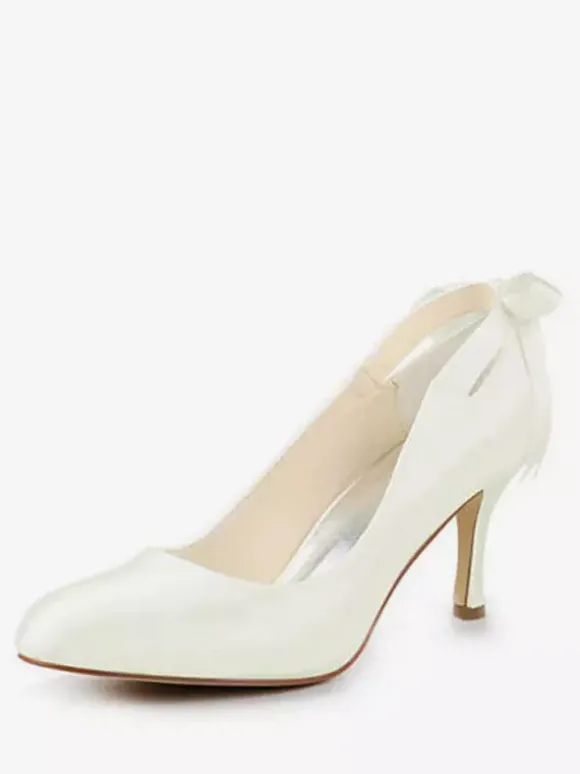 chaussures de mariée en satin à petits talons escarpins femme avec ruban