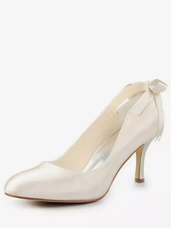 chaussures de mariée en satin à petits talons escarpins femme avec ruban