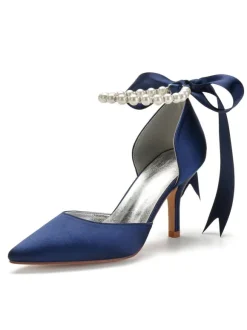 Chaussures de mariée en satin Rose bout pointu Bow talon aiguille chaussures de mariée