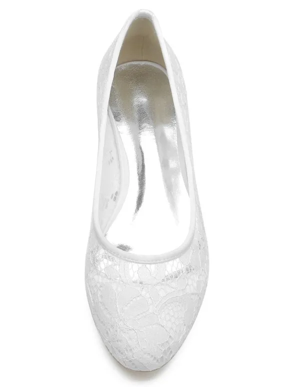 Chaussures de Mariée Femme avec Bout Rond en Dentelle Unicolore