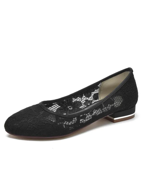 Chaussures de Mariée Femme avec Bout Rond en Dentelle Unicolore