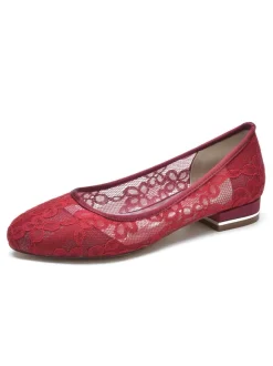 Chaussures de Mariée Femme avec Bout Rond en Dentelle Unicolore