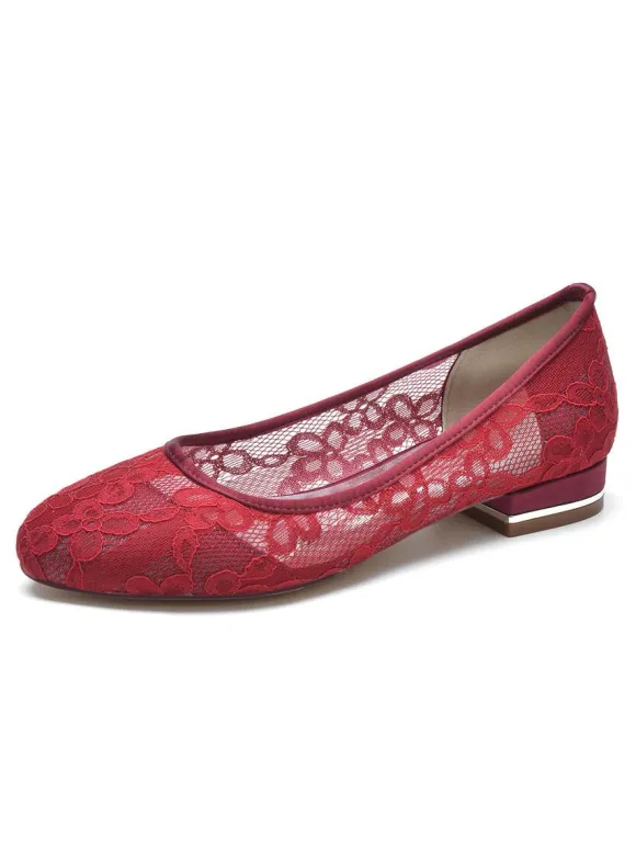 Chaussures de Mariée Femme avec Bout Rond en Dentelle Unicolore