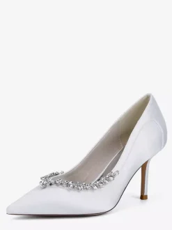 Chaussures de mariée ivoire à bout pointu et strass escarpins à talons hauts