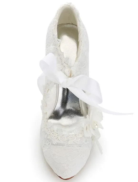 Chaussures de mariée ivoire à lacet talon haut