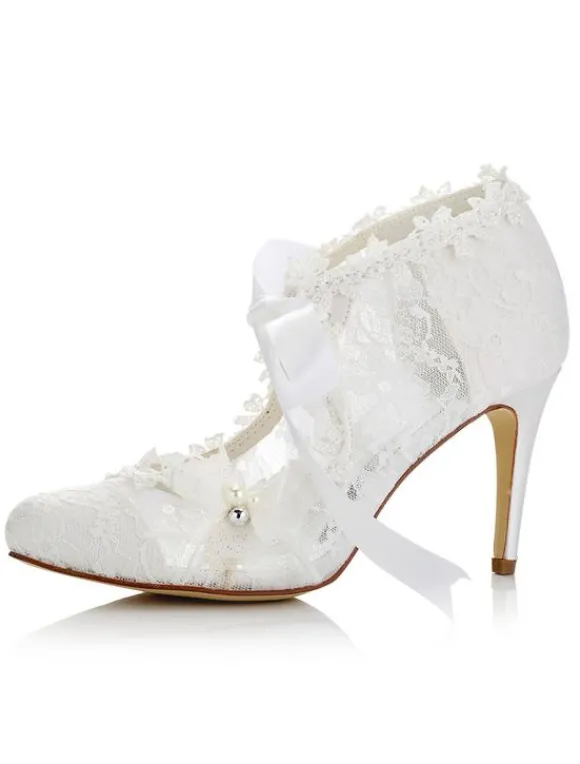 Chaussures de mariée ivoire à lacet talon haut