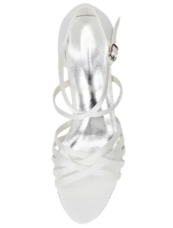 Chaussures de mariée Ivoire soie talon évasé Criss Cross bouclée sandales de mariage