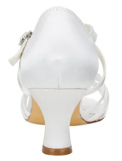 Chaussures de mariée Ivoire soie talon évasé Criss Cross bouclée sandales de mariage