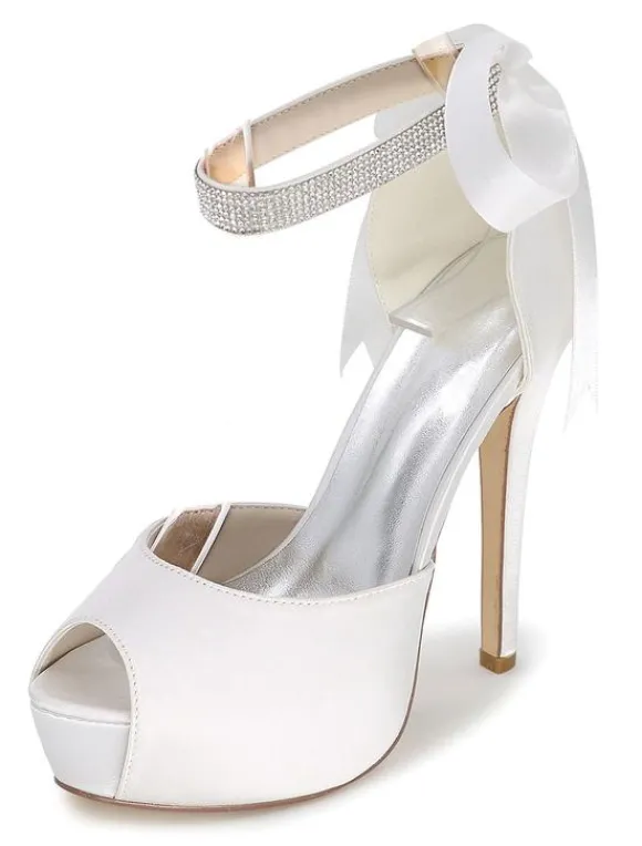 Chaussures de mariée ivoire talon haut bout ouvert boucle réglable
