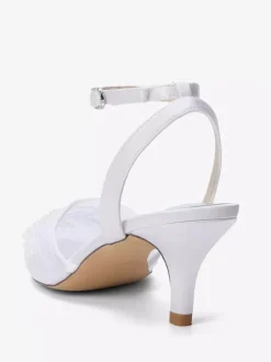 Chaussures de mariée à petits talons bout pointu en dentelle bride cheville