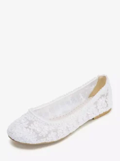 Chaussures de mariée plates à bout rond perles et dentelle style vintage
