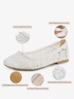 Chaussures de mariée plates à bout rond perles et dentelle style vintage