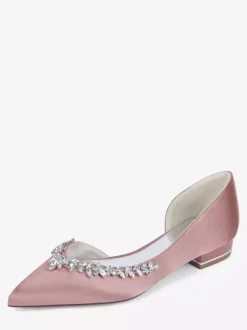 Chaussures de mariée plates en satin à bout pointu et strass