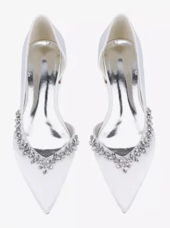 Chaussures de mariée plates en satin à bout pointu et strass