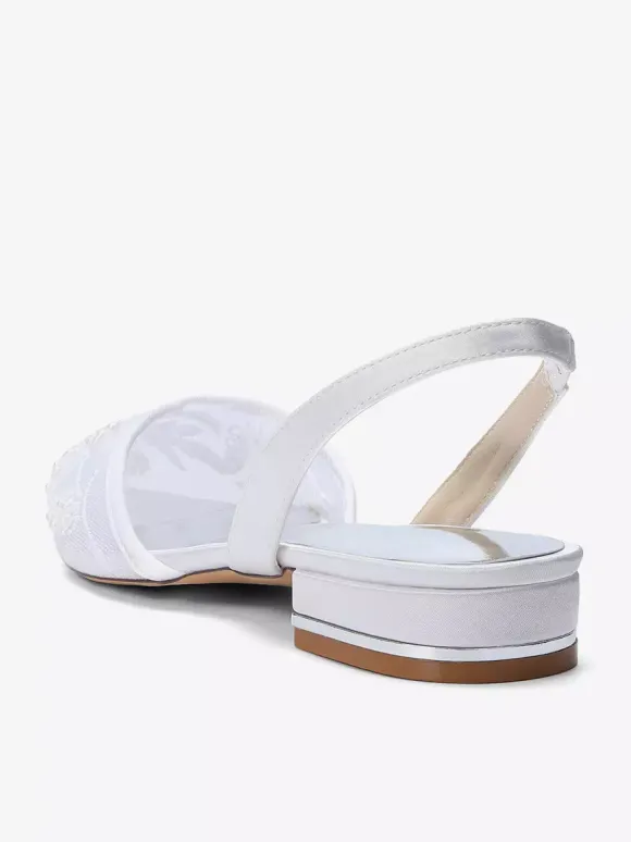 Chaussures de mariée plates en dentelle à bout pointu à enfiler